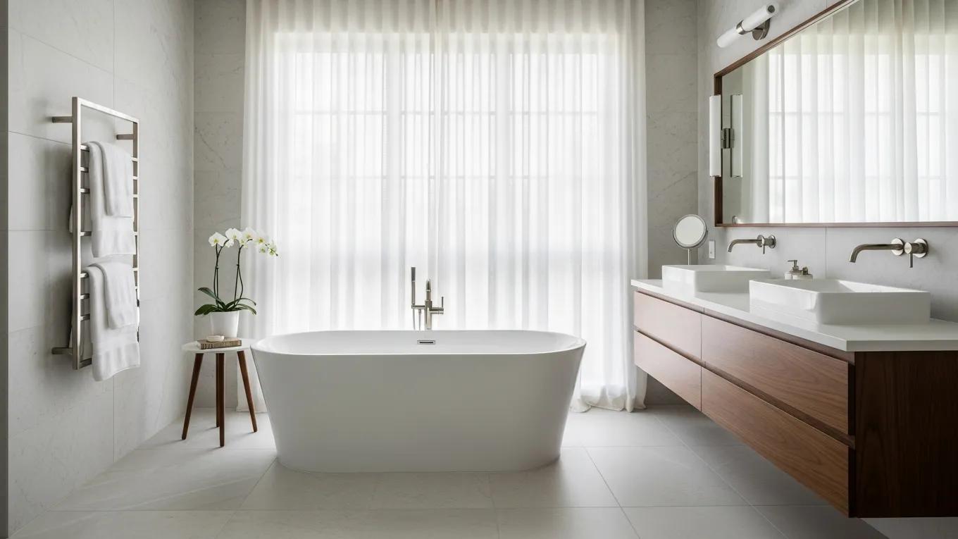 Elegant bathroom renovation with freestanding tub and modern fixtures