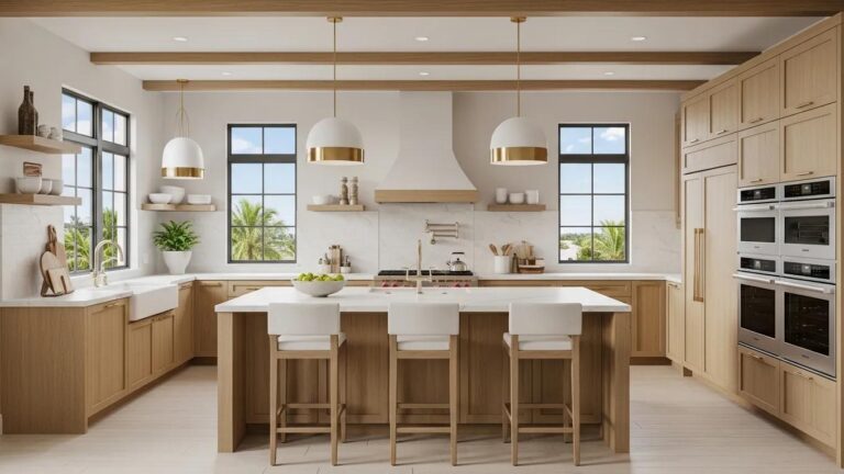 Coastal modern kitchen design in Delray Beach with natural light and stylish features