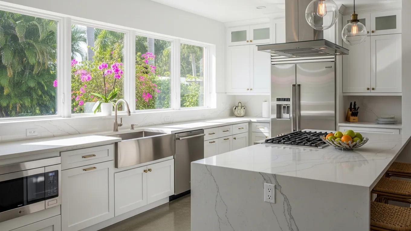 Modern kitchen remodel in South Florida with energy-efficient appliances and natural light