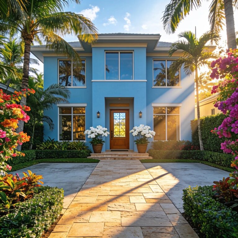 Beautifully remodeled home in South Florida with tropical landscaping and modern design