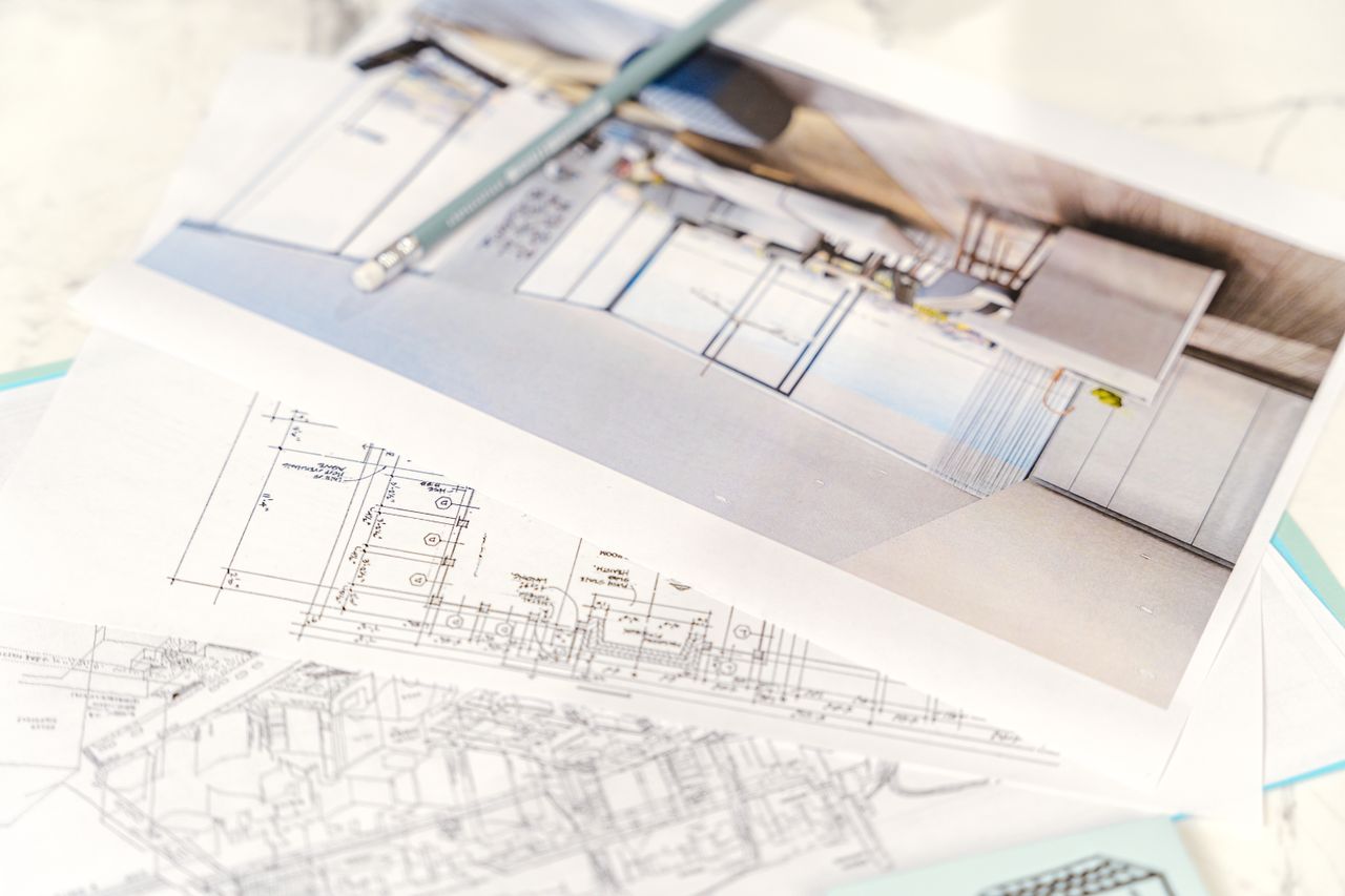 Kitchen layout plans and blueprints for ergonomic kitchen design.